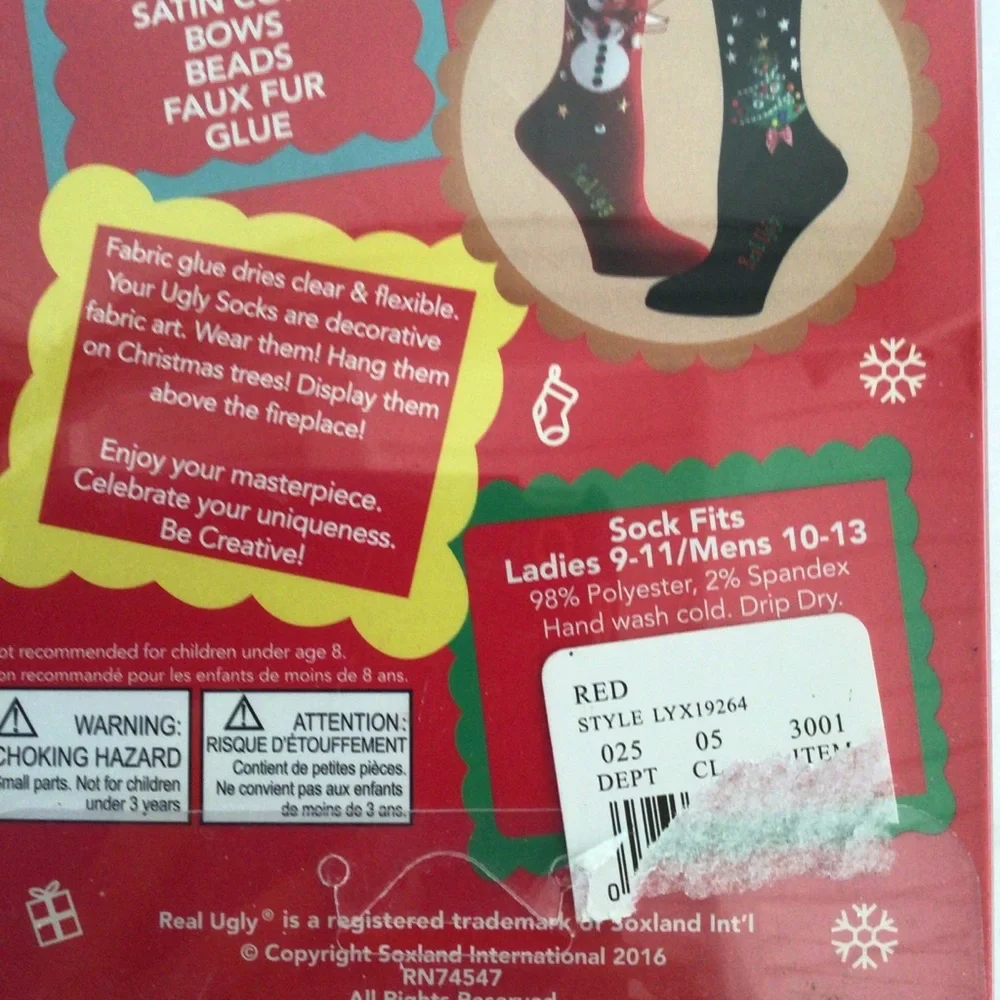 SOXLAND REAL UGLY DESIGN YOUR OWN CHRISTMAS SOCKS NWT